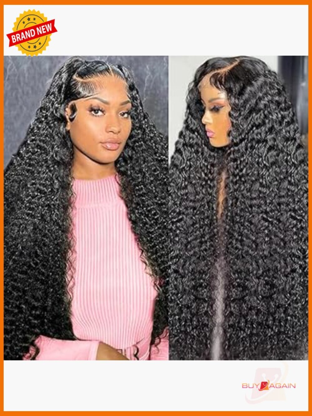 250% Density 13x6 30" Deep Wave Lace Front Wig Human Hair Curly Pre Plucked No